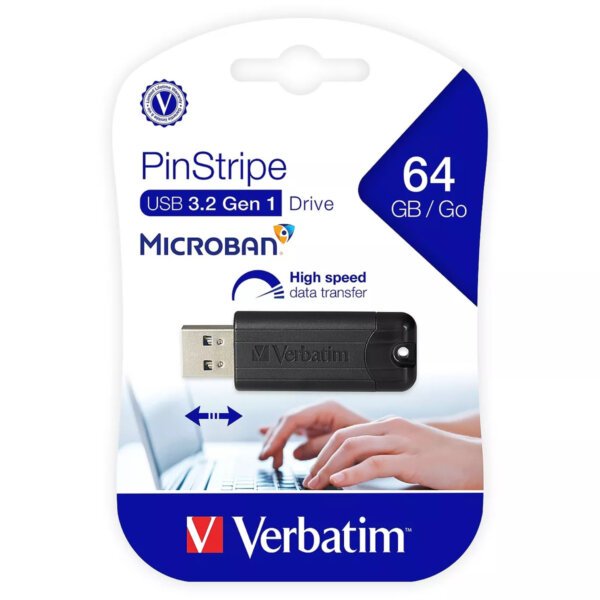 Verbatim PinStripe 64GB USB 3.2 Flash Drive