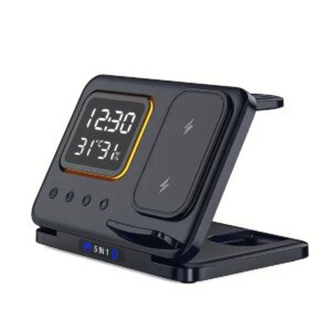 5-in-1 Wireless Charging Stand with Clock, 15W Fast Charge