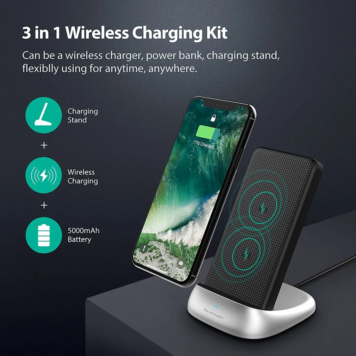 RAVPower Wireless Power Bank Kit 5000mAh 3 in 1 - RP-PB106 - Image 2