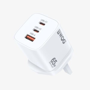 Bwoo Gan Fast Charger 65w+QC3.0 Three Port Charger - BO-CDA146