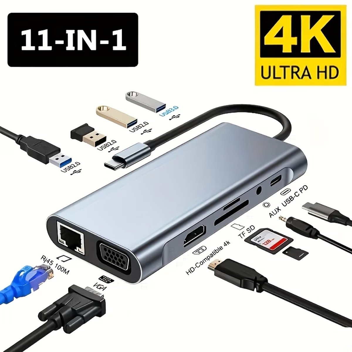 11-in-1 USB-C Docking Station Compatible for MacBook/Windows Laptops